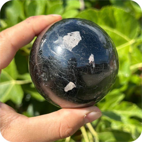 Sferă Turmalină Neagră cu Includeri pentru Protecție Energetică - imagine 4